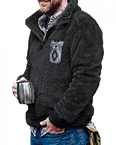 Beotyshow Mens Aztec Fleece Jackets Fuzzy Sherpa Pullover Sweatshirts Winter Coats Western Vintage Sweaters with Pocket