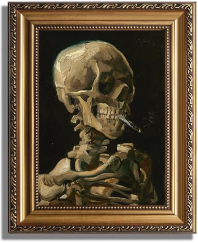Toile murale crâne squelette Van Gogh avec cadre premium