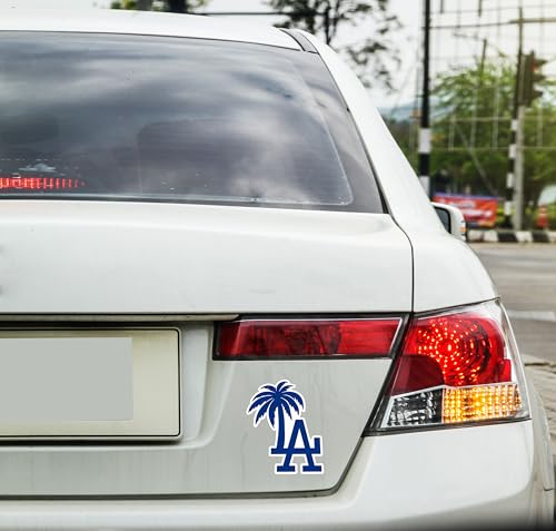 Image of 2-Pack Los Angeles Palm Tree Logo Decal Sticker for Car, Truck, Window, or Bumper - Vibrant and Colorful Design, Durable Vinyl Material, 4.5 x 3.5 Inches.