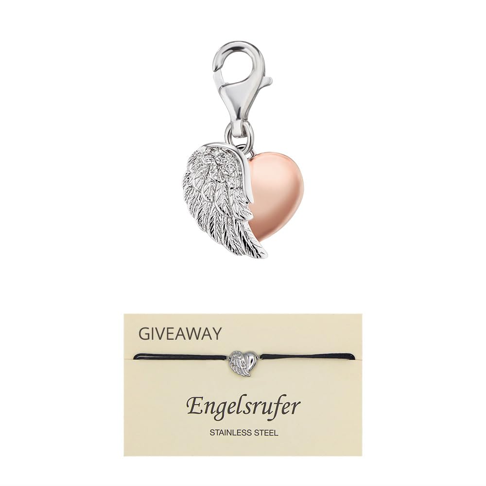 EngelsruferWomen's Charm Pendant With Love Heart Wings Made of Sterling Silver, Lobster Clasp, Nickel-Free, Suitable for Allergy