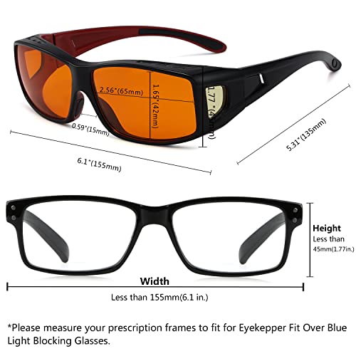 Image of Eyekepper 100% Blue Light Reduction,Fitover Anti-Blue Blocking Computer Glasses Amber Lenses Black Red