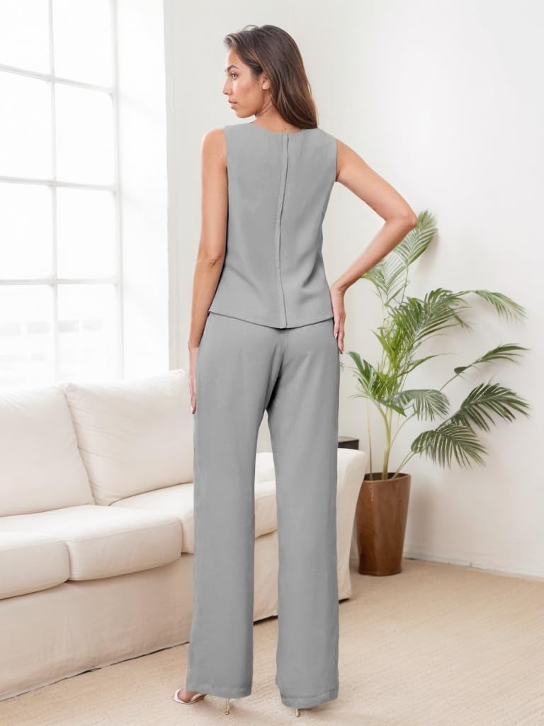 Conjunto de pantalones para madre de la novia, conjunto de 3 piezas de gasa para boda, formal, vestido de noche para mujer