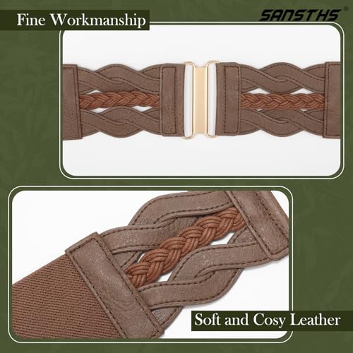 SANSTHS Vintage Stretchy Belt for Women, Womens Wide Elastic Belts for Dresses Coats, Fashion Womens Belts with Gold Buckle