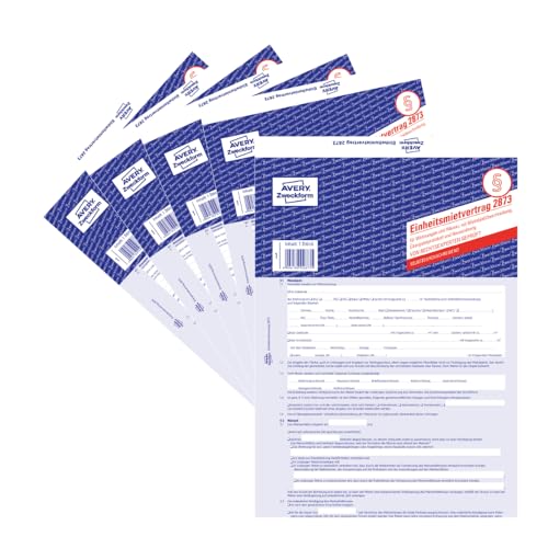 AVERY Zweckform 2873-5 Mietvertrag für Wohnungen und Häuser (Einheitsmietvertrag mit Übergabeprotokoll und Hausordnung 5-seitiges Formular in A4 selbstdurchschreibend) 5 Stück blau