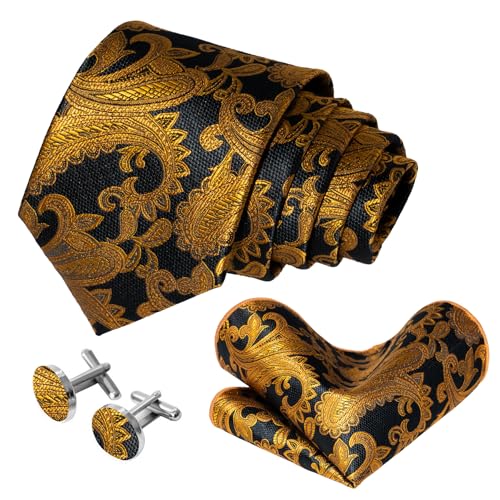 Image of 5PCS Mens Silk Tie, Pocket Square, Cufflinks, Drilled Tie Ring and Lapel Pin Set for Wedding Groom Party