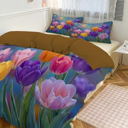 Parure de lit 140x200cm Tulipe en microfibre douce imprimée 3D