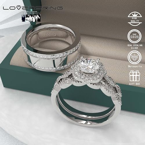 Wedding Ring Sets His And Hers Promise Ring size Wedding Ring Sets His And Hers Couples Women 925 Sterling Silver Round Moissanite Man Titanium Wedding Band2