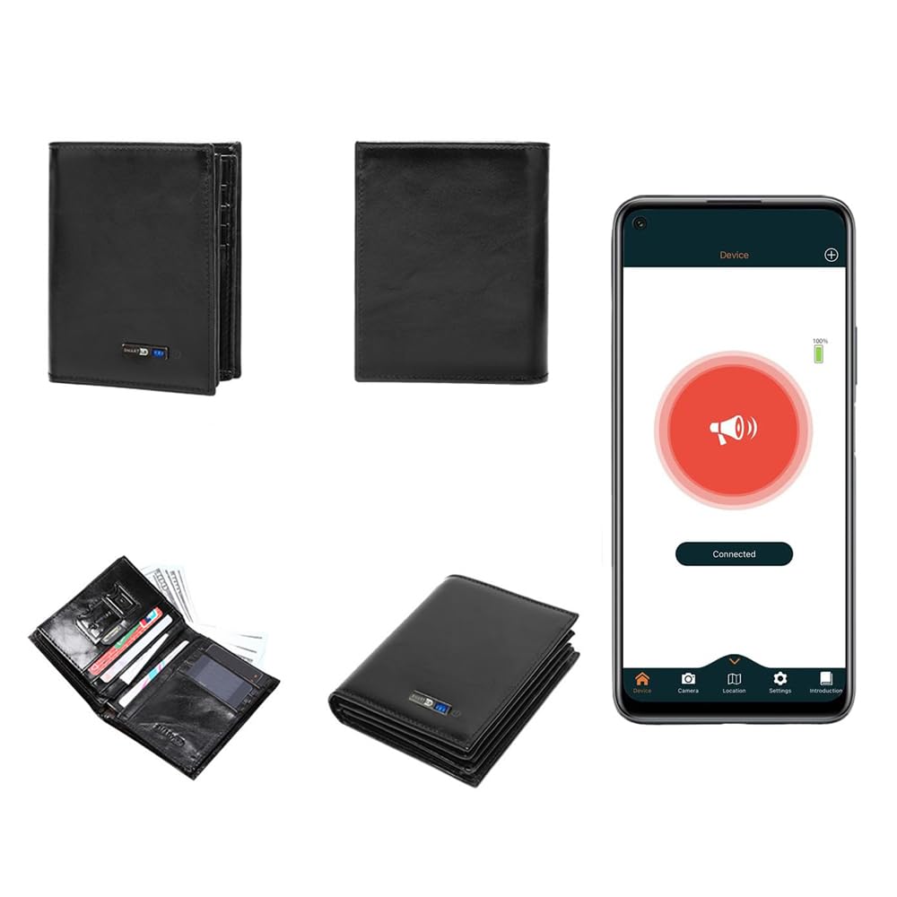 AzoneeAzonee Smart Wallet With Bluetooth Tracker - Stylish Mens Credit Card Holder, Anti-Lost GPS Finder, Large Capacity Dad Wallet With Zipper (Black)