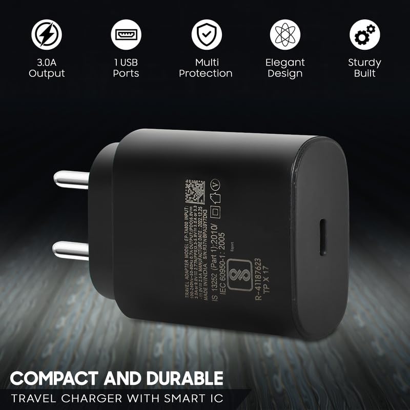 Image of XYKOS Type C Charger Compatible With Samsung Galaxy M35 5G Cellular Mobile Phone Support USB C Super Fast 25 Watt Power Charging Adapter For M55 /F15 /A35 /M15 /S21 Fe /S23 Fe /S24 /Galaxy Tab Charge,Black