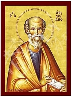 Saint Aristides Greek Orthodox Icon, Handmade, 11.81x15.75 in (30x40 cm) | ready to hang wall hanging — for prayer corner, home altar or icon shelf — christian gift for baptism, wedding or name day