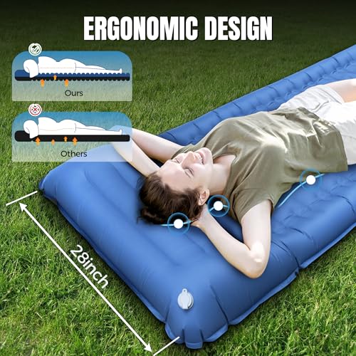 NAPASA Camping Sleeping Pad, 6.8'' Extra Thickness Reinforced Sleeping Pad for Camping with Pillow Built-in Foot Pump, 79 * 28IN Ultralight Self Inflating Air Mattress Mat for Backpacking Hiking Tent