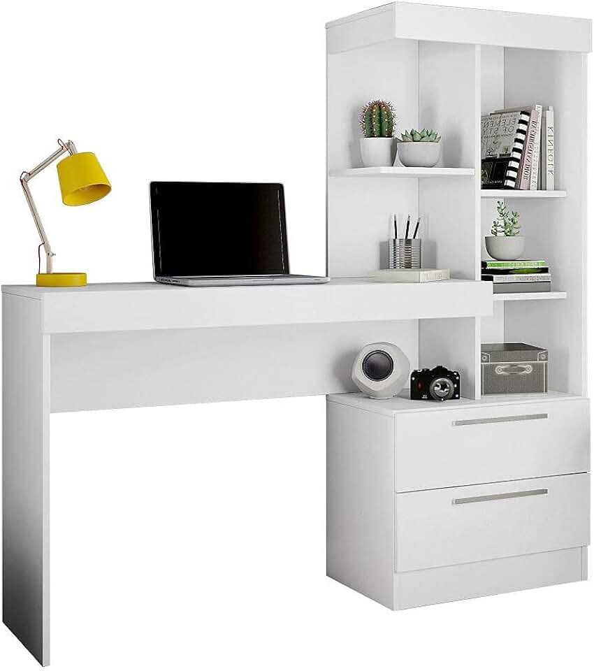 Escrivaninha Com Estante Notável Móveis NT 2010 Flex Branco New/Rosa