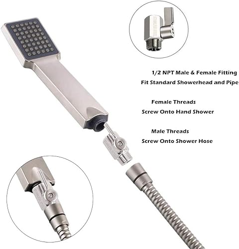 Miniatura 3 de Válvula de cierre de cabezal de ducha con mango inoxidable, mini válvula de bola de acero inoxidable 304 (12 pulgada hembra X macho) rosca NPT,
