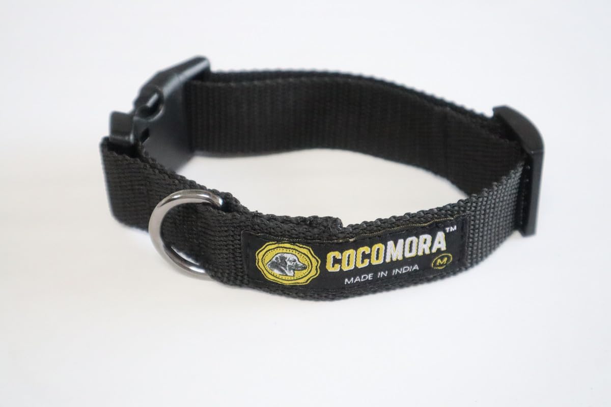 Cocomora Poly Dog Collar Belt Customizable Fit | Adjustable Nylon Training Collar with Tactical Buckle & D-Ring | Safe & Lightweight, Quick Release Buckle, Comfy Pet Collar - 30mm Black(Medium)