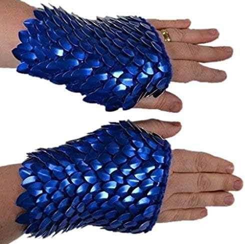 Dragonhide Knitted Scalemail Gauntlets - Blue Wave Fingerless gloves