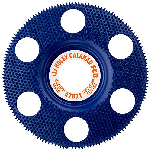 King Arthur's Tools Patented Flat Coarse Blue Holey Galahad Tungsten Carbide Disc for Woodworking, Shaping, and Smoothing - 7/8â€ Bore, Fits Most Standard 4 1/2", 115-125mm Angle Grinders #47871 FCB