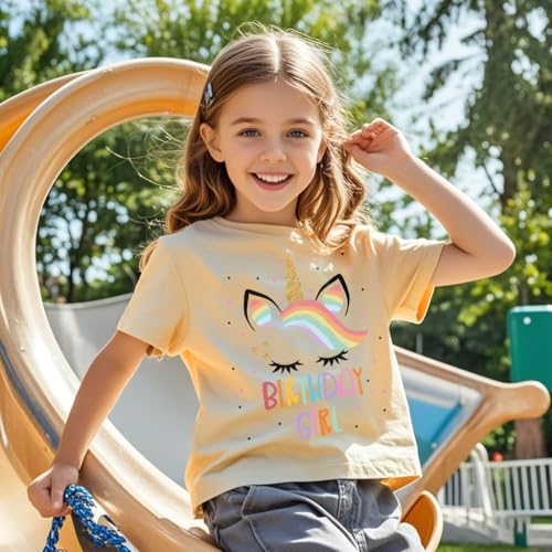 Image of Birthday Girl Shirt 2nd 3rd 4th 5th 6th 7th Girls Birthday T-Shirts Toddler Mermaid Unicorn Cotton Short Sleeve Tee Tops