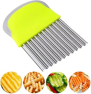 Redamancy Crinkle Cutter, Crinkle Chip Cutter, Potato Crinkle Cutter, Vegetable Chopper, Cooking Hand Tool Crinkle Cutter for Potatoes, Fries and Fruit, Vegetable, Carrot Salad(Green)