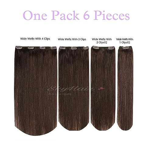 Image of SkyHair 100% Remy Human Hair Extensions - 6-Piece Set with 13 Clips for Instant Volume & Length - Soft, Tangle-Free, Reusable Clip-In Hair - 20 Inches, Natural Black
