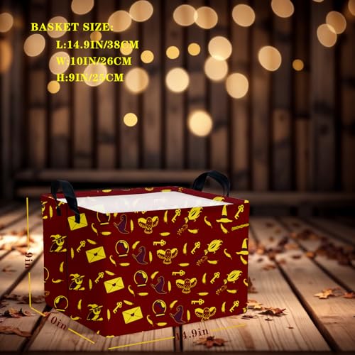 Image of Kid Rectangle Magic Decor Basket Nursery Baby Gift Basket Feather Hat Book Broomstick Toy Storage Bin (Retro Brown)