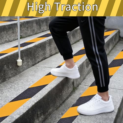 Image of Black & Yellow Anti-Slip Stair Treads Tape, 2 inch x35FT Heavy Duty Non-Skid Grip Tape for Indoor /Outdoor Steps, Bathroom & Pool - PVC Waterproof Safety Traction Tape