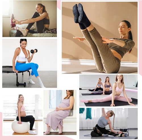 Image of 6 Pairs Pilates Socks with Grips for Women-Non-Slip Yoga Socks for Ballet Dance Barefoot Workout Pregnant Crew Socks
