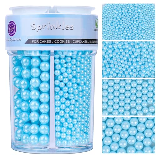 Image of Sprinkles for Cake Decorating, 7.8oz Light Blue Pearl Sprinkles 4 Sizes Mix for Cake Cupcake Cookie Baking Donuts Ice Cream Toppings