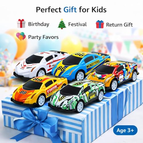 Image of Brand Conquer Die-Cast Metal Pullback Toy Cars, Mini Sports Car & Police Cars | Durable Metal Body Cars with Pull Back Mechanism | Kids Toy Cars Gift Set | Size 2.5 * 3 * 6.5 cm (Set of 6)