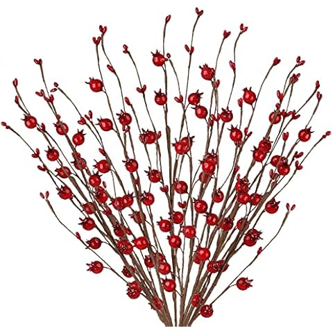 Ercheng 10Pcs Artificial Red Berries Stems,45cm Artificial Pomegranate Stems,Fake Pomegranate Branches Bouquets for Wedding Holiday Decor-Red Cover