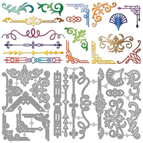 GLOBLELAND Dekoratives Kunst Eckmuster Fensterrahmen Stanzformen Für Die Kartenherstellung Spitzen Eck Stanzungen Rahmen Metall Stanzschablonen Für DIY Scrapbooking Randprägung Fotoalbum Basteldekor