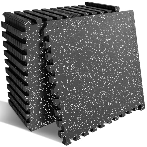 PRAISUN 0.6' Thicker Rubber Top Gym Flooring for Home Gym, 12 Pcs 48 Sq Ft Workout Mats, Exercise...