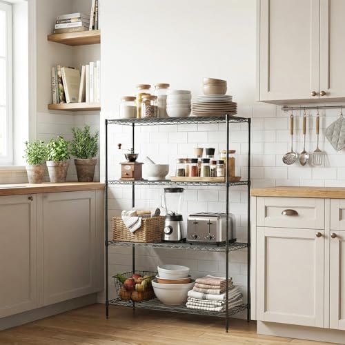 Image of BestOffice 4-Tier Wire Shelving Unit, 1000 LBS Heavy Duty Metal Storage Shelves, Adjustable Wire Shelf for Garage, Kitchen, Pantry, Utility Shelving Rack with Leveling Feet, Black