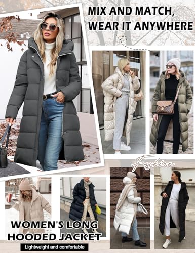 Tuopuda Wintermäntel Damen Lang Steppmantel Winter Daunenmantel Warm Jacke Mantel Daunenjacke Steppjacke mit Kapuze und Reißverschluss, Dunkelgrau, XL