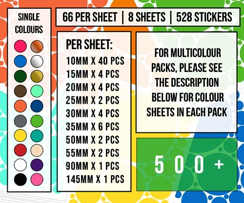 StickerDeen 500+ Assorted Polka Dot Circle Wall Stickers for Kids Bedroom Living Room Classroom - Image 3