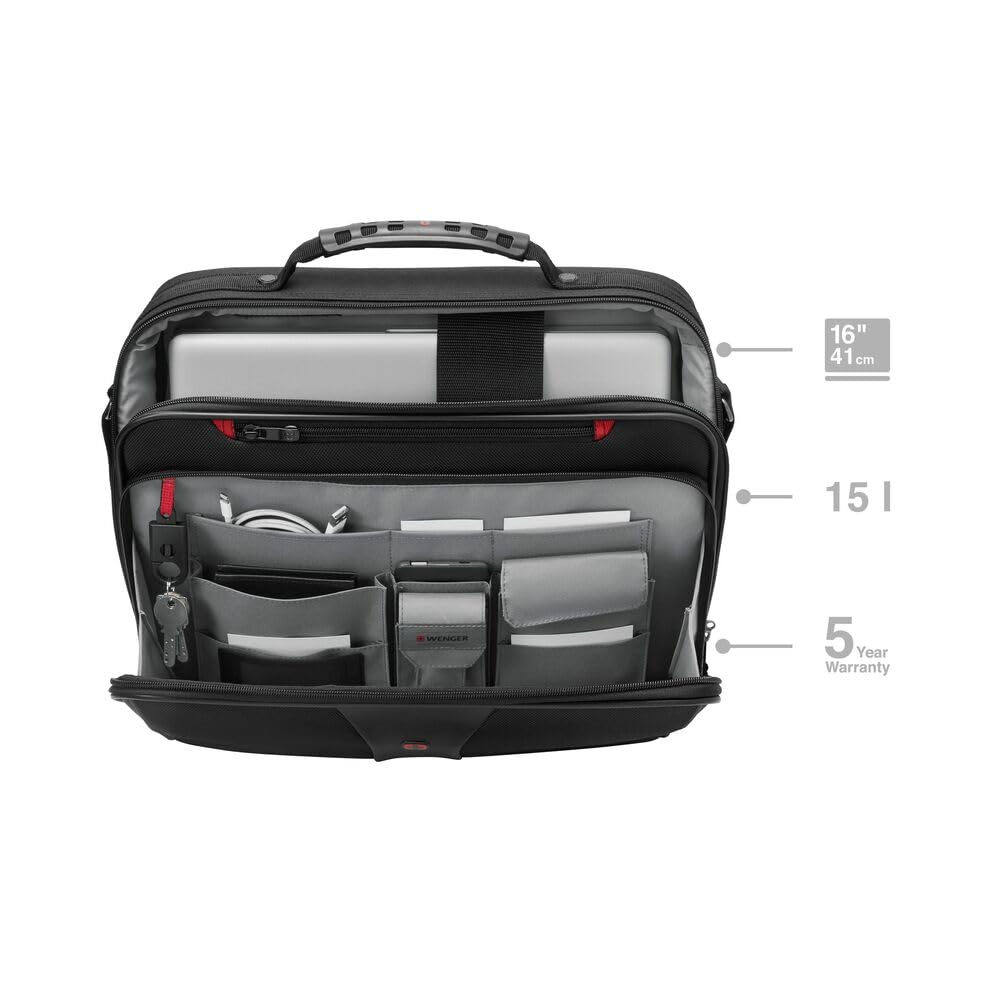 WENGER Legacy 16 Laptop-Tasche zum Umhängen, Notebook bis 16 Zoll, Aktentasche, Organizer, 15 l, Damen Herren, Büro Business-Reisen Uni, Schwarz, 600647