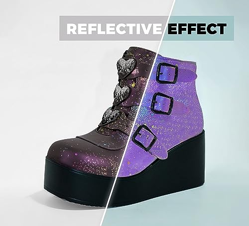 LUCKY STEP Women Platform Chunky Ankle Boots - Round Toe Zipper Wedges High Heels Rave Buckle Thick Sole Goth Booties2