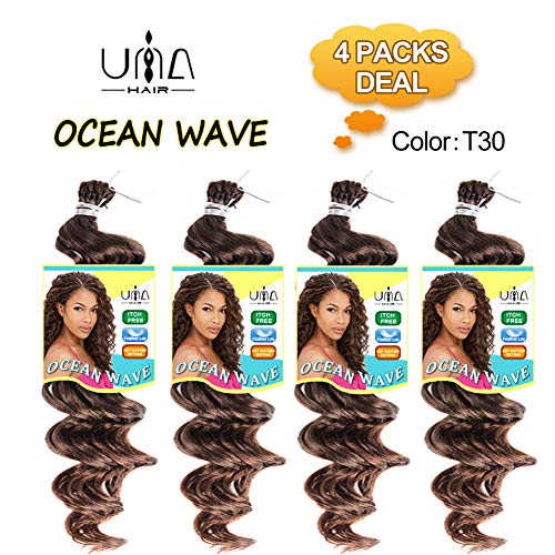 UNA 18inch Ocean Wave Crochet Braids (18strands/Piece Folded, 4Pieces /Pack) Synthetic Crochet Hair Extension (T30)
