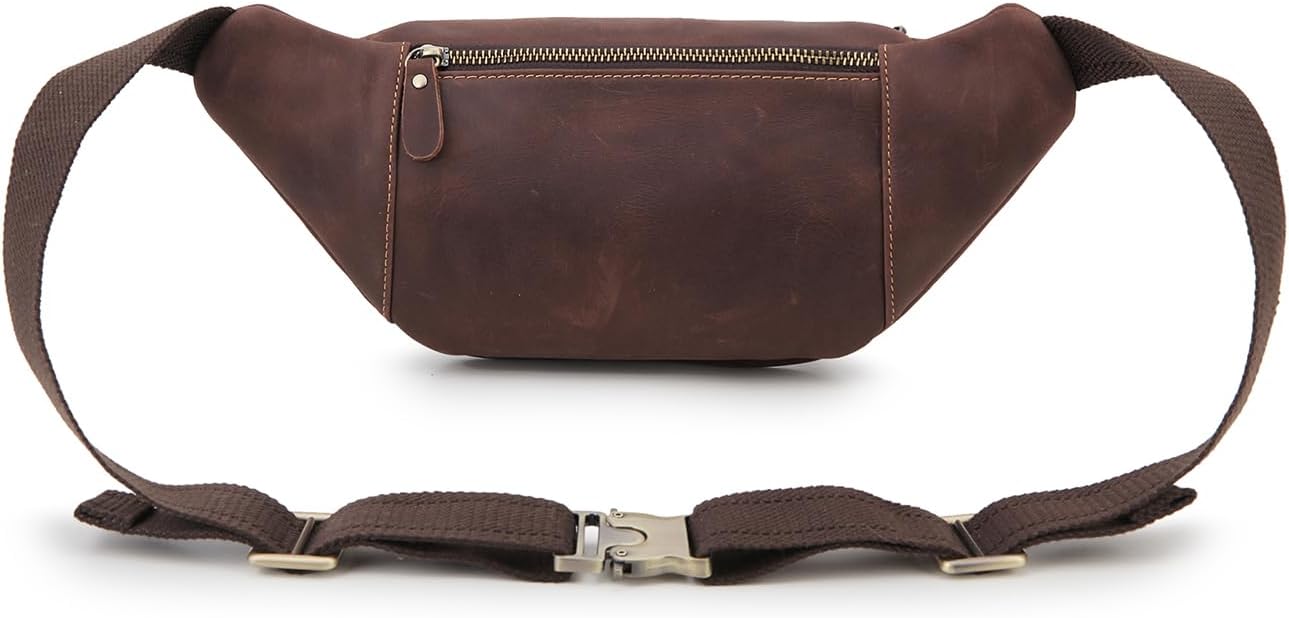 Fanny Pack Genuine Leather Waist Bag for Men Women Loyofun Vintage Hip Bum Bag with 6 Zippered Pockets for Outdoor Traveling Hiking Running (Dark Brown) - Image 4