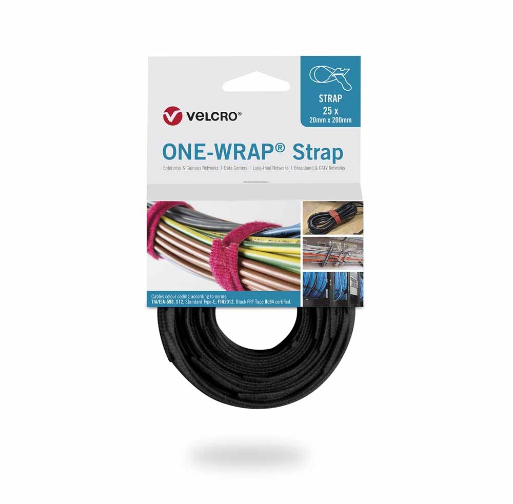 Velcro® Brand Fire Retardant ONE-WRAP® Cable Ties 20mm x 200mm – Black | Reusable Hook & Loop Fastener Straps for Cable Management (25 Pack) – VEL-OW64502