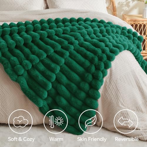 Image of BEDELITE Faux Fur Throw Blanket for Couch, 770GSM, 60 inch x 80 inch, Dark Green | Soft and Cozy Luxurious 3D Striped Fluffy Blanket, Warm Plush Fuzzy Faux Rabbit Fur for Women Gift, Stylish Room Decor