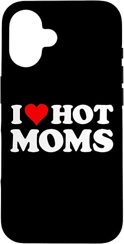 Funda con texto en inglés "I Love Hot Moms Red Heart para iPhone 16