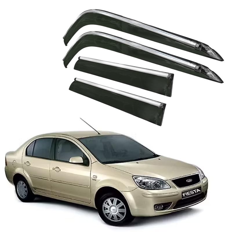 Image of CAR SAAZ Side Door Visors for Fiesta (2005-2010)(Set of 4Pcs)|Chrome Lined Rain Guards, Polycarbonate, Smoke Finish