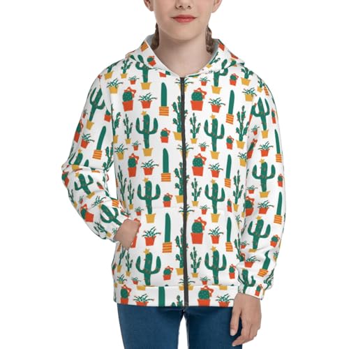 Christmas Cactus Kid Hoodies Boys Zip Up Sweatshirts Girls Pullover with Pocket3