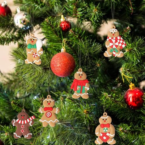 image for kockuu Gingerbread Man Ornaments for Christmas Tree, 12pcs Assorted Gi
