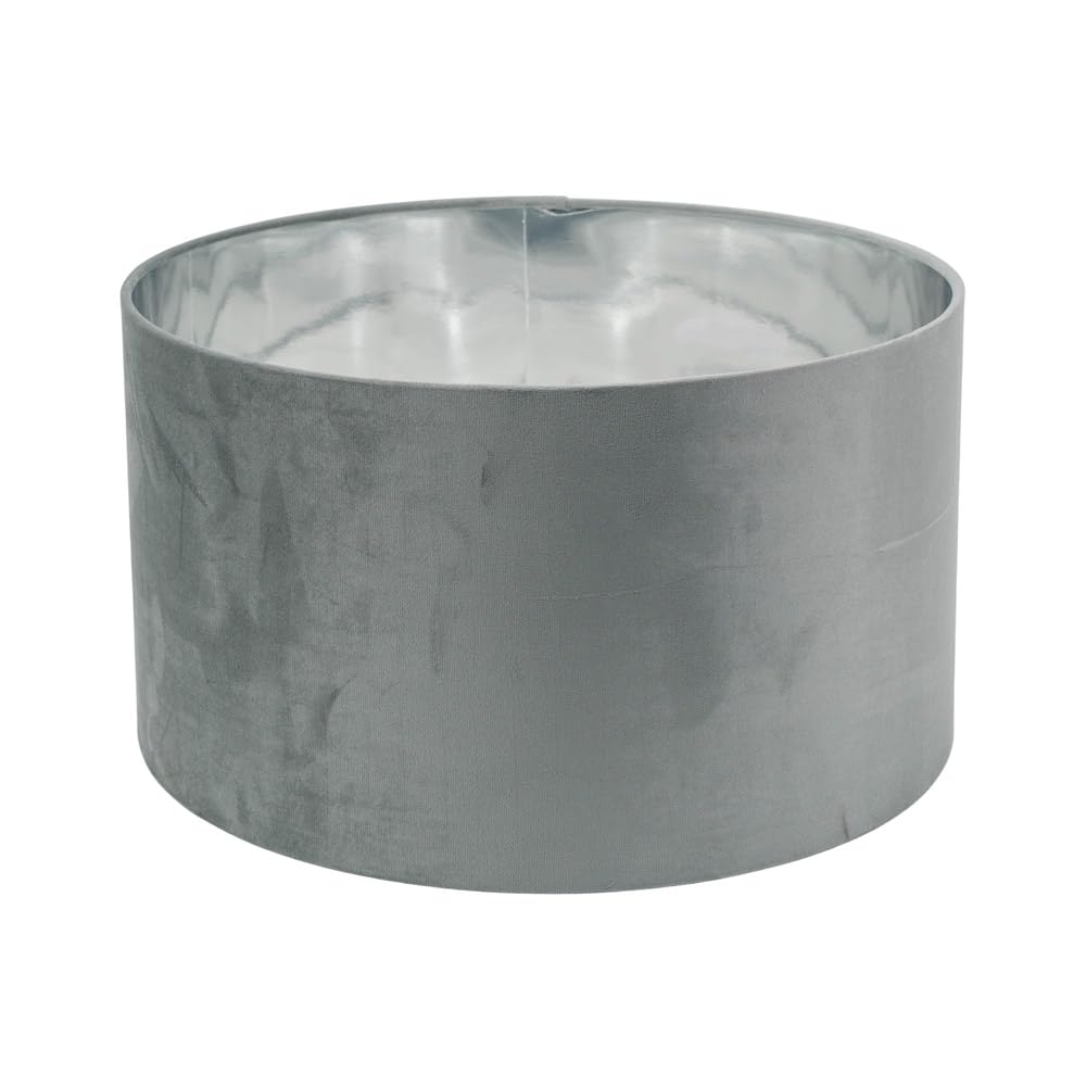 Valuelights Pale Grey Reni Velvet With Chrome Inner Easy Fit Lamp Shade & Bulb | Size: Large