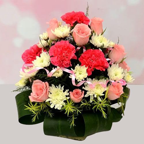 IFG's Beautiful Basket Arrangement of Mixed Colour Roses, Carnation, Daisies, 20 pcs Fresh Flowers - Same Day Delivery-image-38