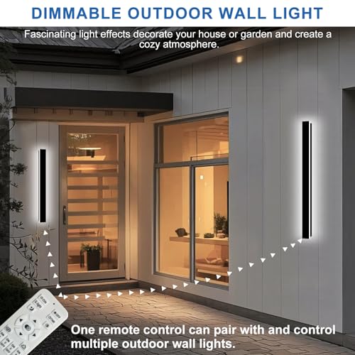Image of Modern Outdoor Wall Lights, 2 Pack 39.4Inch Long Outdoor Wall Sconce | LED Dimmable Outdoor Porch Lights Wall Mount Exterior Lighting Fixture IP65 Waterproof Black Outside Lights for House Garage