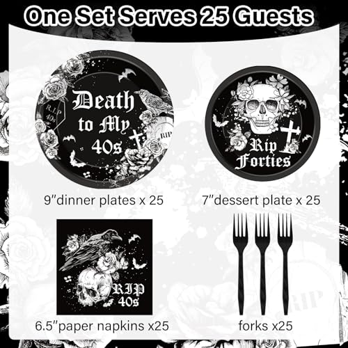 Image of Qyeahkj 100 Pcs 50th Birthday Plates and Napkins Party Supplies Death To My forties Decorations Rip To My 40s Paper Tableware Set for Men Women 50th Birthday Funeral for My Party Favor Serve 25