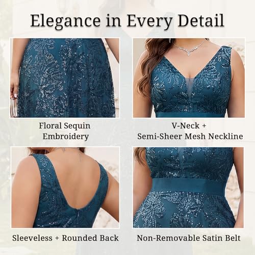 Image of Plus Size Formal Dresses for Women with Embroidery Sequin and V-Neck, A-Line Maxi Dress for Wedding and Cocktail