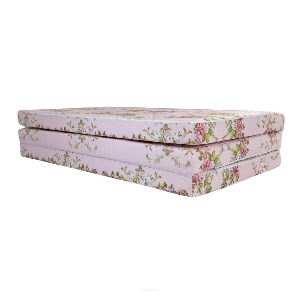 FORTISLINE Matelas pliable de voyage XL - Motif roses et fleurs - 195 x 120 x 8 cm - Avec sac cadeau - Matelas pliant pour invités - Certifié Oeko-Tex - Housse amovible - Mousse